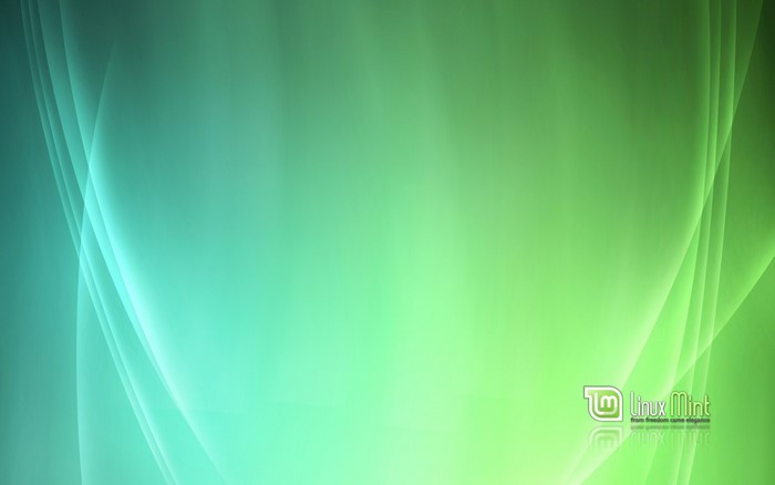 Linux Mint logo on a green and teal abstract background