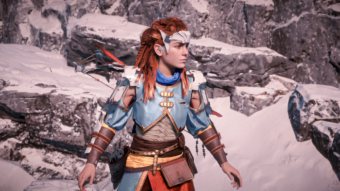 Aloy from Horizon Zero Dawn in a snowy environment