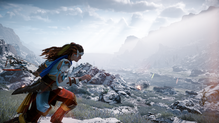 Aloy from Horizon Zero Dawn in a snowy landscape