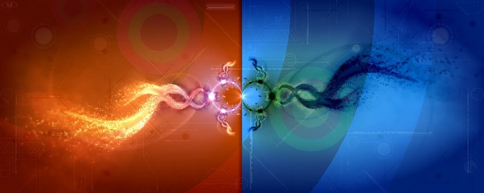 Abstract digital art with fire and ice elements