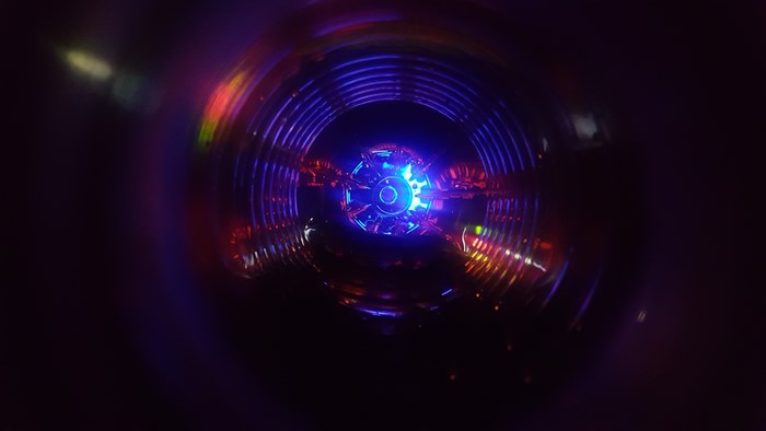 Abstract tunnel with blue and red lights