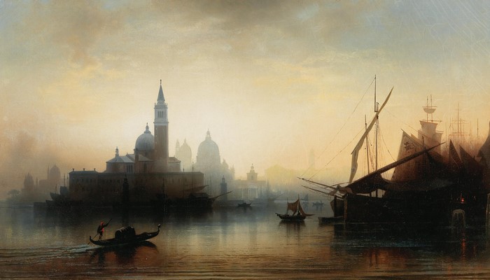Painting of Venice cityscape with sailing ships