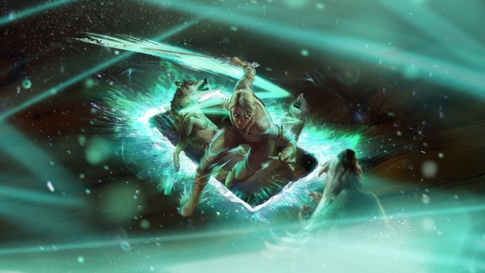 Ciri from Gwent fighting wolves