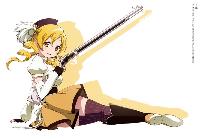 Tomoe Mami from Mahou Shoujo Madoka Magica holding a rifle