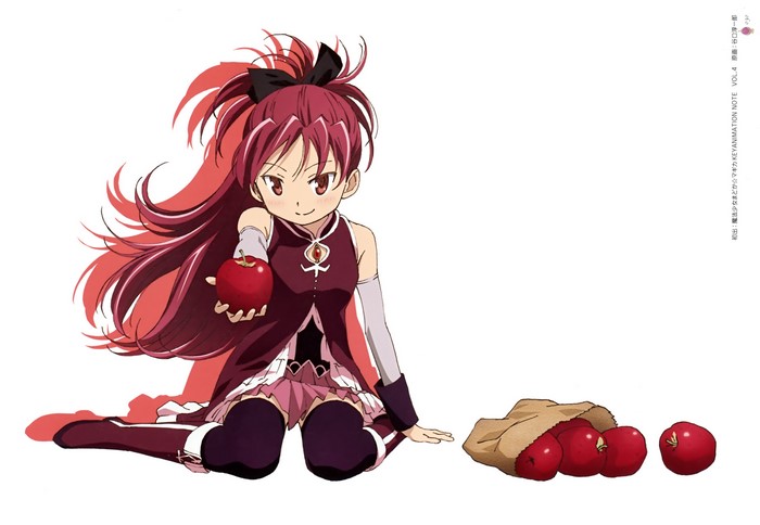 Kyoko Sakura from Mahou Shoujo Madoka Magica with apples