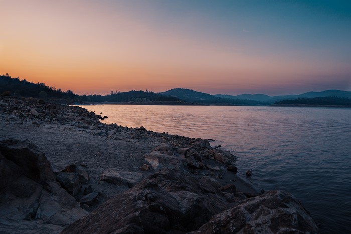 4K Collins Lake at sunset