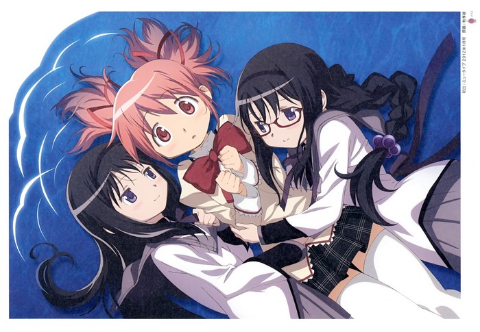 Madoka Magica characters on blue background