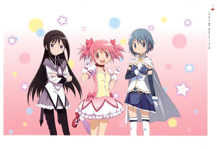 Homura, Sayaka, and Madoka from Mahou Shoujo Madoka Magica