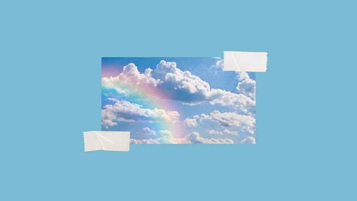 Rainbow and clouds with tape