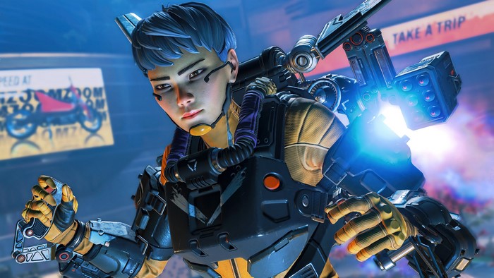 Valkyrie from Apex Legends in a close-up action shot
