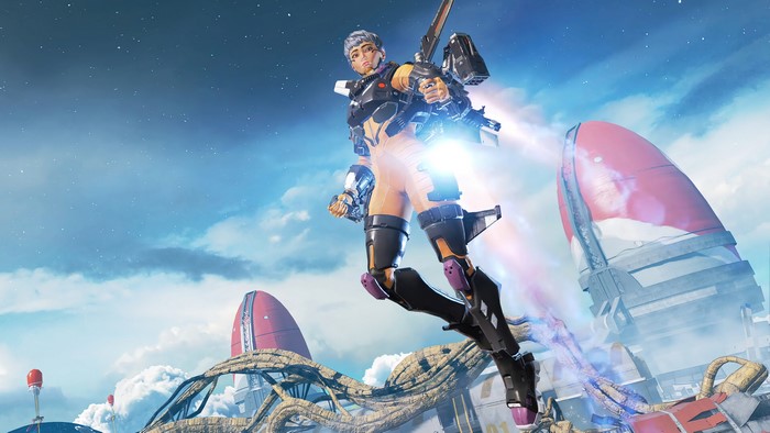 Valkyrie (Apex Legends) in a futuristic suit with jetpack