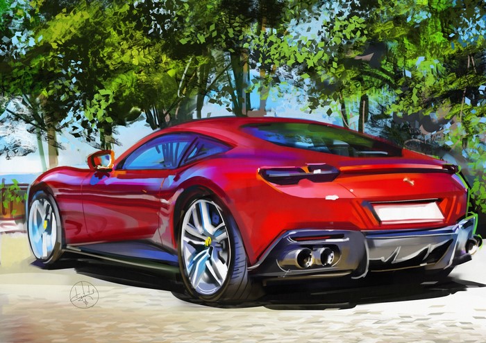 Red Ferrari sports car by Aleksandr Sidelnikov