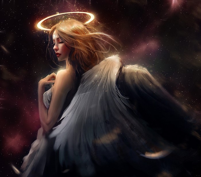Digital Drawing of a Glowing Angel Woman with