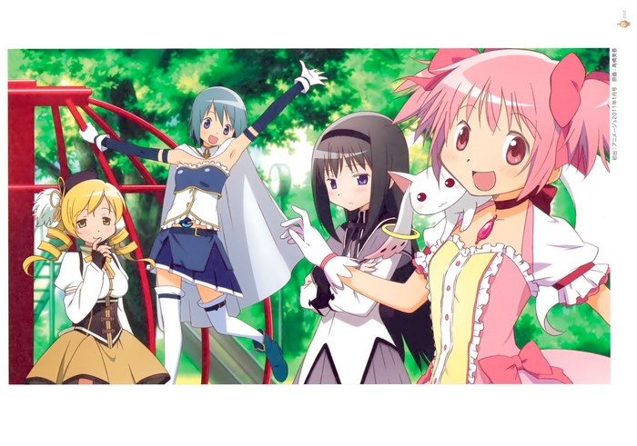 Mahou Shoujo Madoka Magica characters in a park