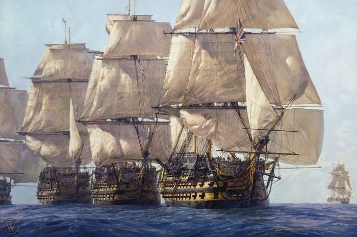 Painting of Royal Navy sailing ships in formation