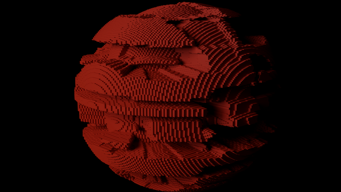 Red voxel sphere in 3D render