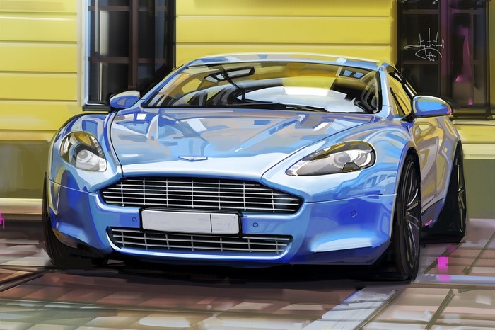 Blue Aston Martin sports car by Aleksandr Sidelnikov