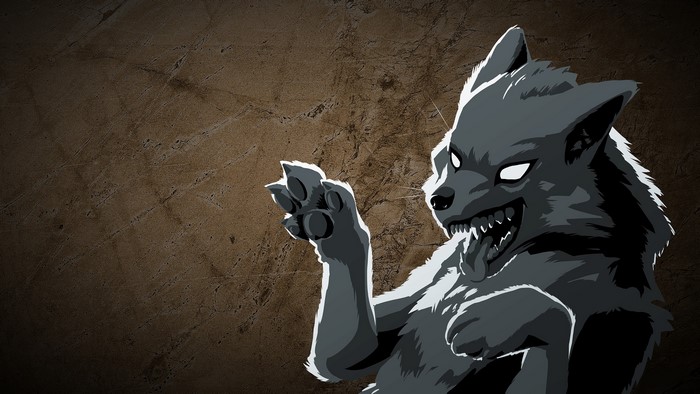 Werewolf with sharp teeth and glowing eyes