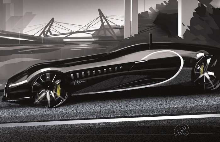 Bugatti sports car sketch by Aleksandr Sidelnikov