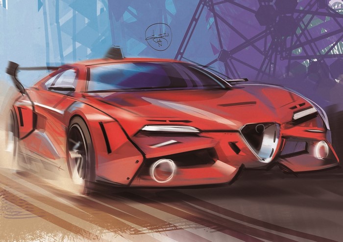 Red sports car by Aleksandr Sidelnikov