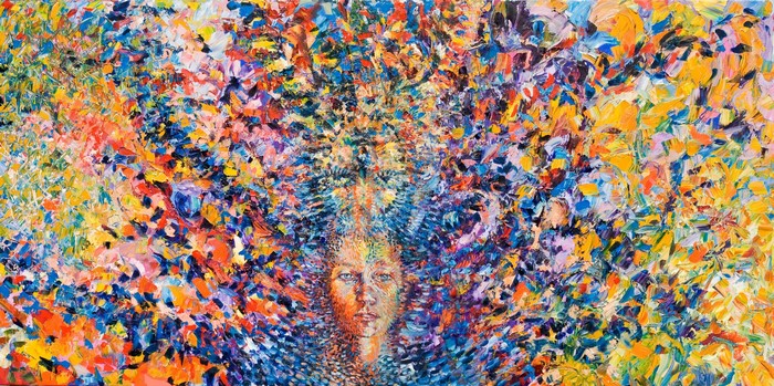 Abstract portrait of a woman with colorful explosion