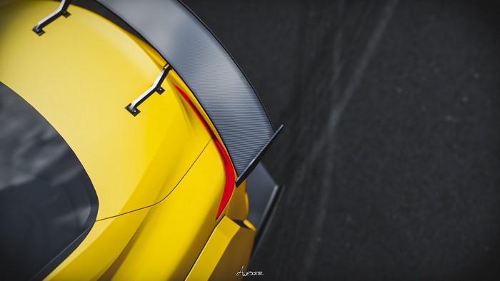 Yellow Infiniti Q60 Coupe with Carbon Fiber Spoiler in Forza Horizon 4