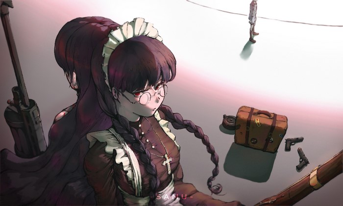 Roberta from Black Lagoon with assault rifle