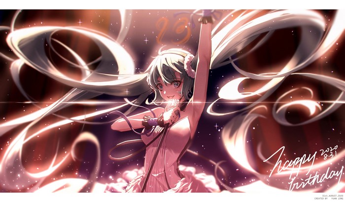 Hatsune Miku singing on stage for her birthday