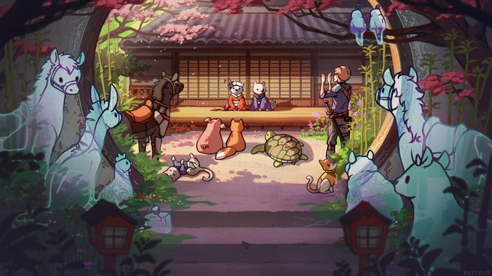 Neytirix's anime-style scene with animals and horses