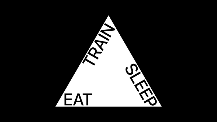 Minimalist triangle with words Eat, Train, Sleep