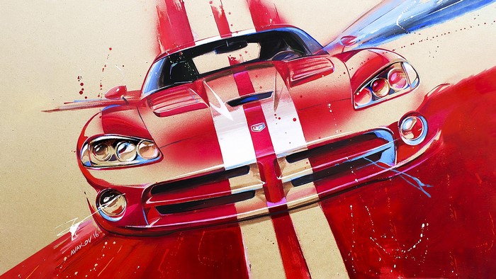Red Dodge Viper with White Stripes