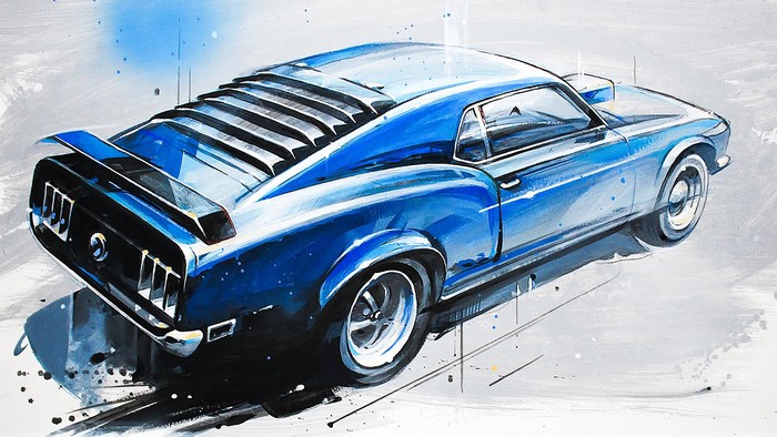 Blue Ford Mustang painting