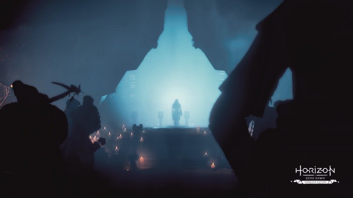 Aloy from Horizon Zero Dawn in a ritualistic setting