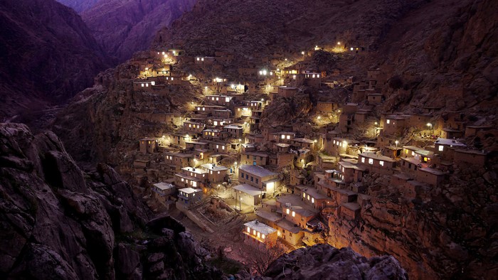 Village in the mountains of Iran at night