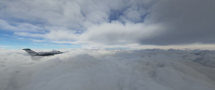 Cessna flying above clouds in Microsoft Flight Simulator