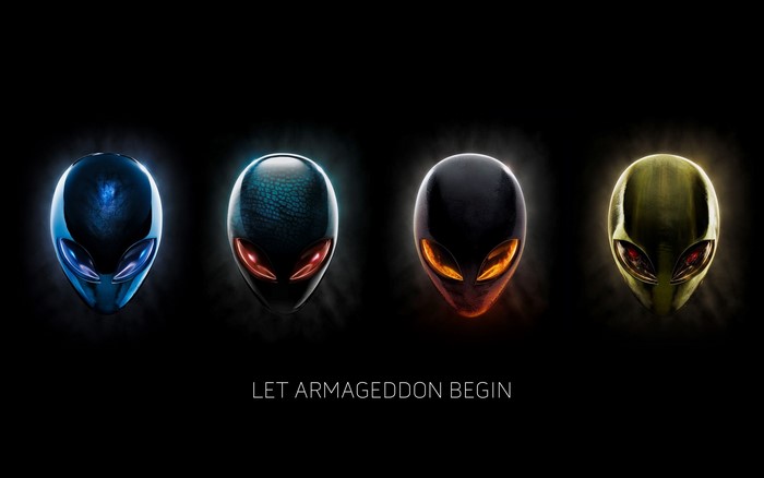 Alienware Logos with Text "LET ARMAGEDDON BEGIN"