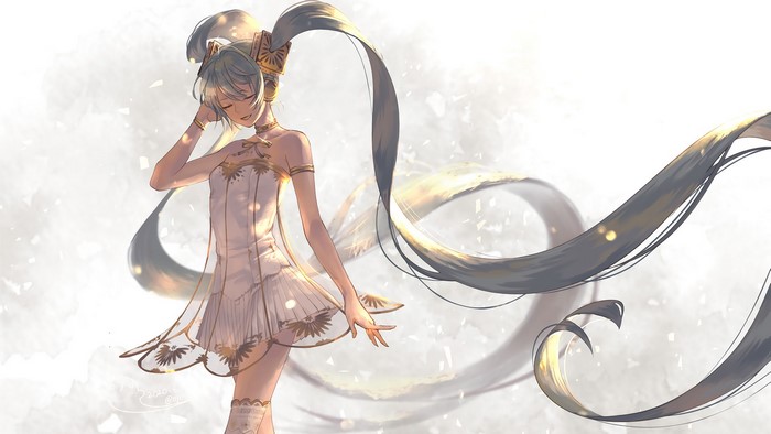 Hatsune Miku from Vocaloid in a white dress