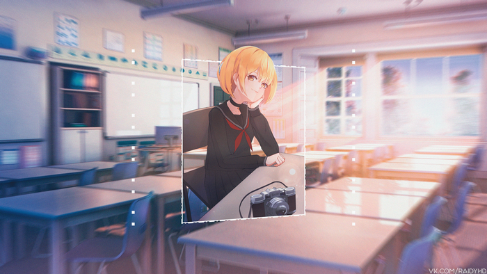 Yozora Mel from Hololive in a classroom