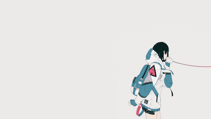 Anime girl with backpack on white background