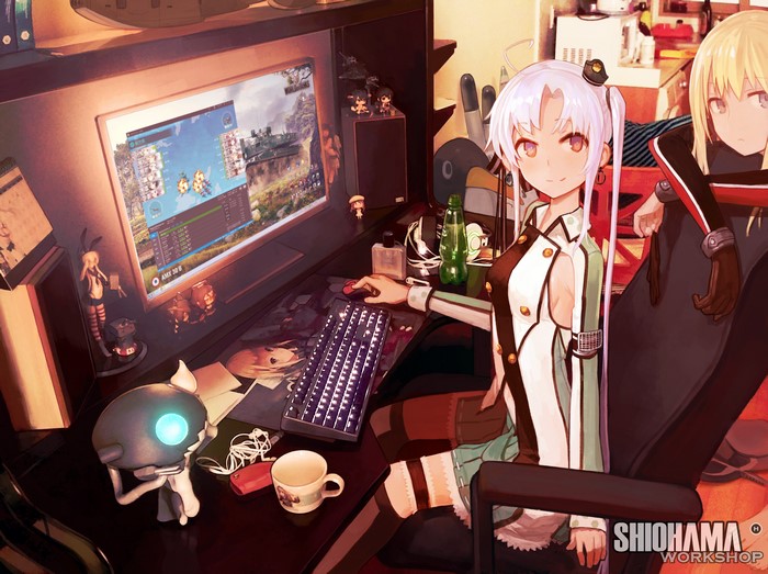 Anime girls playing PC games