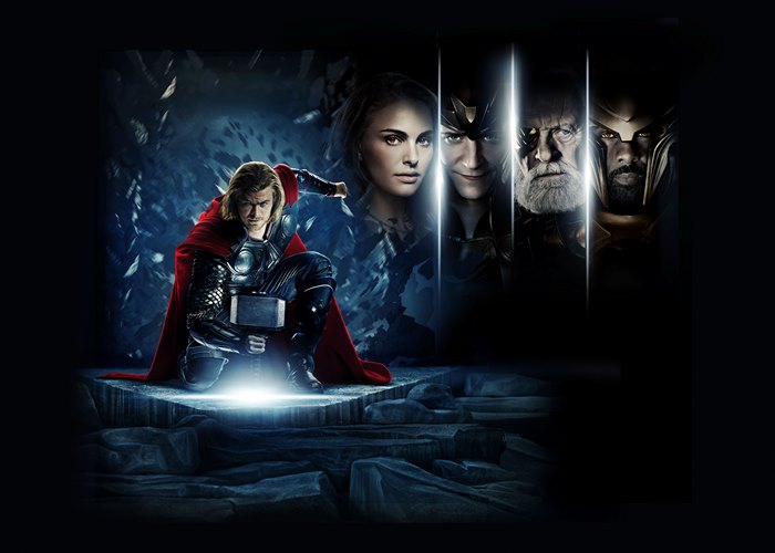 Thor, Loki, Odin, Jane Foster, and Heimdall from Marvel