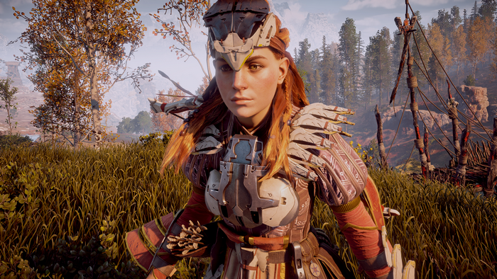 Aloy from Horizon Zero Dawn in a field