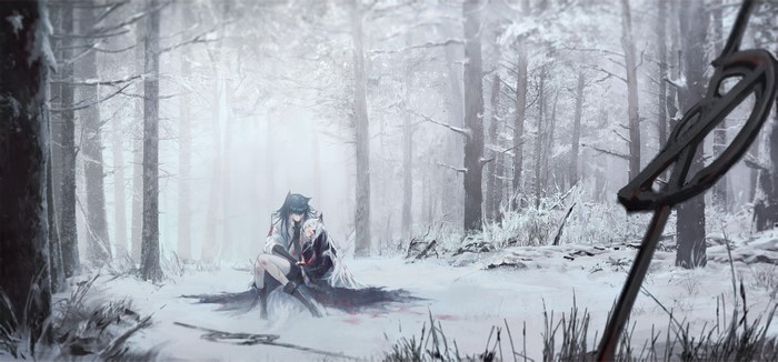 Arknights Lappland and Texas in Winter Forest
