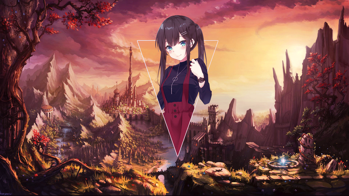 Anime girl in a fantasy landscape