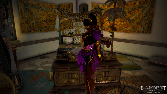 Woman in ornate bedroom in Black Desert Online