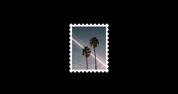 Stamp with two palm trees and light streaks