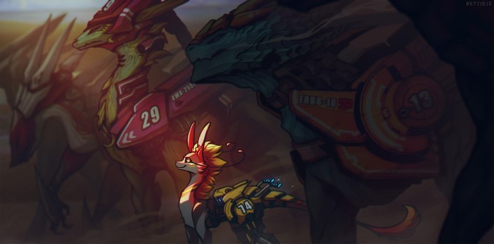 Artwork of creatures in a competition