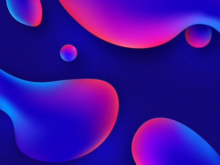 Abstract fluid shapes with gradient colors on striped background