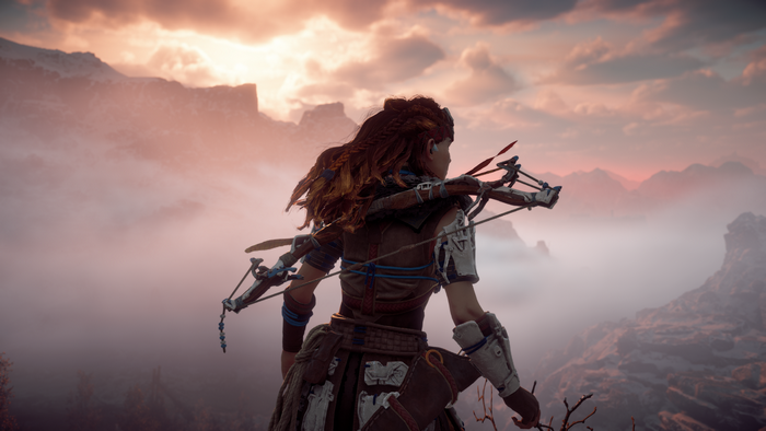 Aloy from Horizon Zero Dawn with bow and arrows
