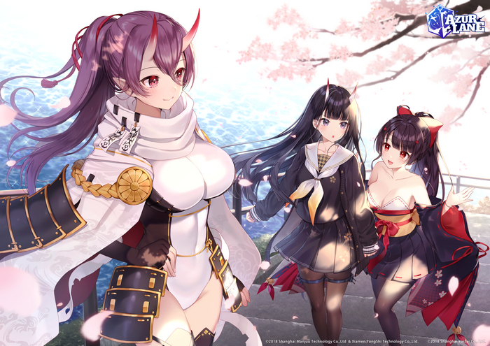 Azur Lane: Izumo, Noshiro, and Momoshiki Tsubaki with Cherry Blossoms